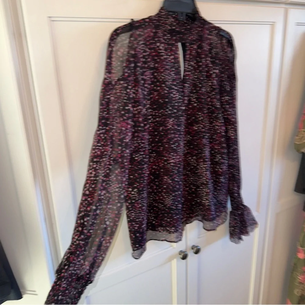 Parker Sabrina Confetti-Print Silk Blouse Sz Small CottageCore Peasant ASO TV